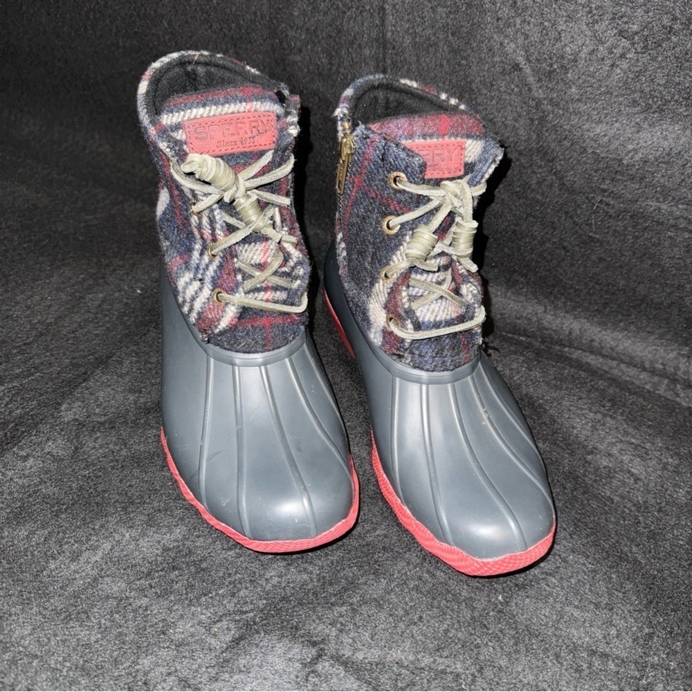 Sperry Womens Sz 6 Navy Plaid Waterproof Saltwater Duck Boots Style STS9716 Rain - Picture 3 of 9